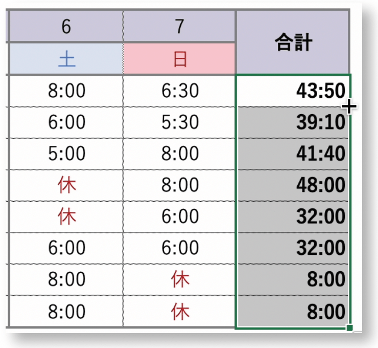 Excel 時間の計算（合計）